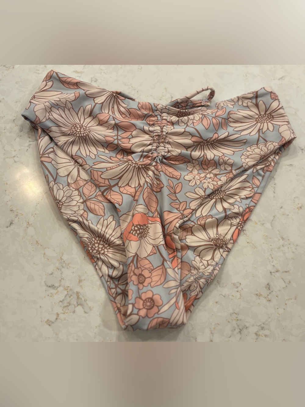 Altar'd State Pastel Floral High-Waist Bikini Bottoms in Light Blue and Blush